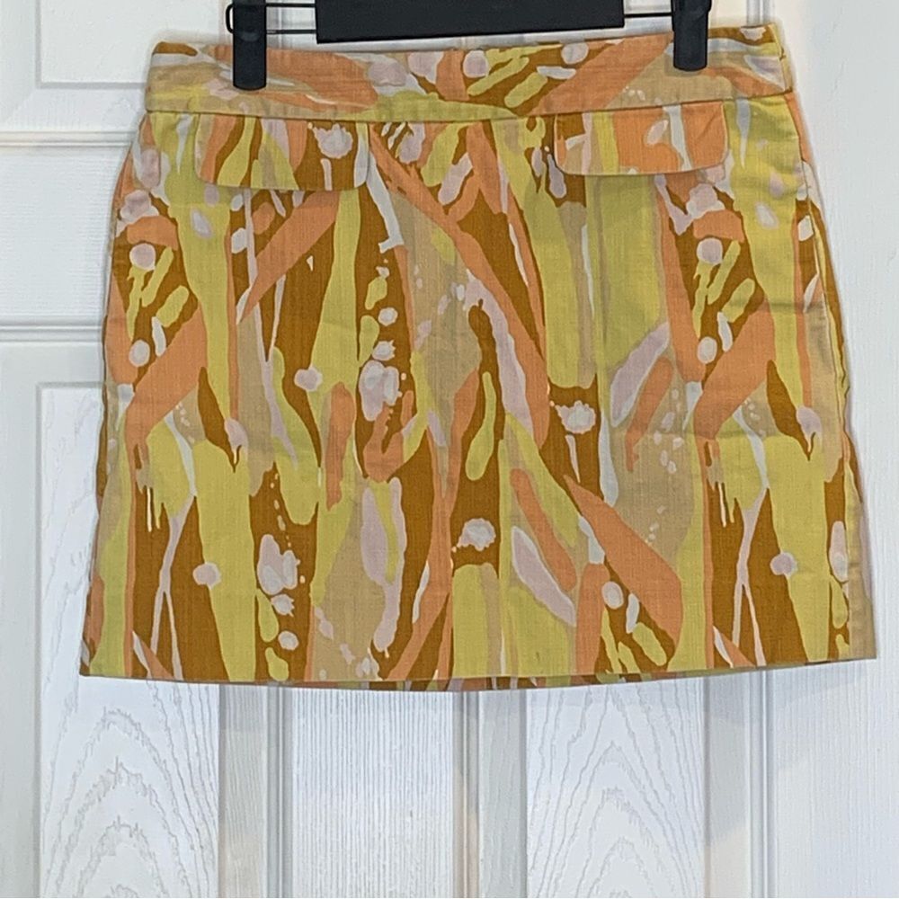 J.Crew Yellow & Orange Water Color Mini Skirt Size 4
